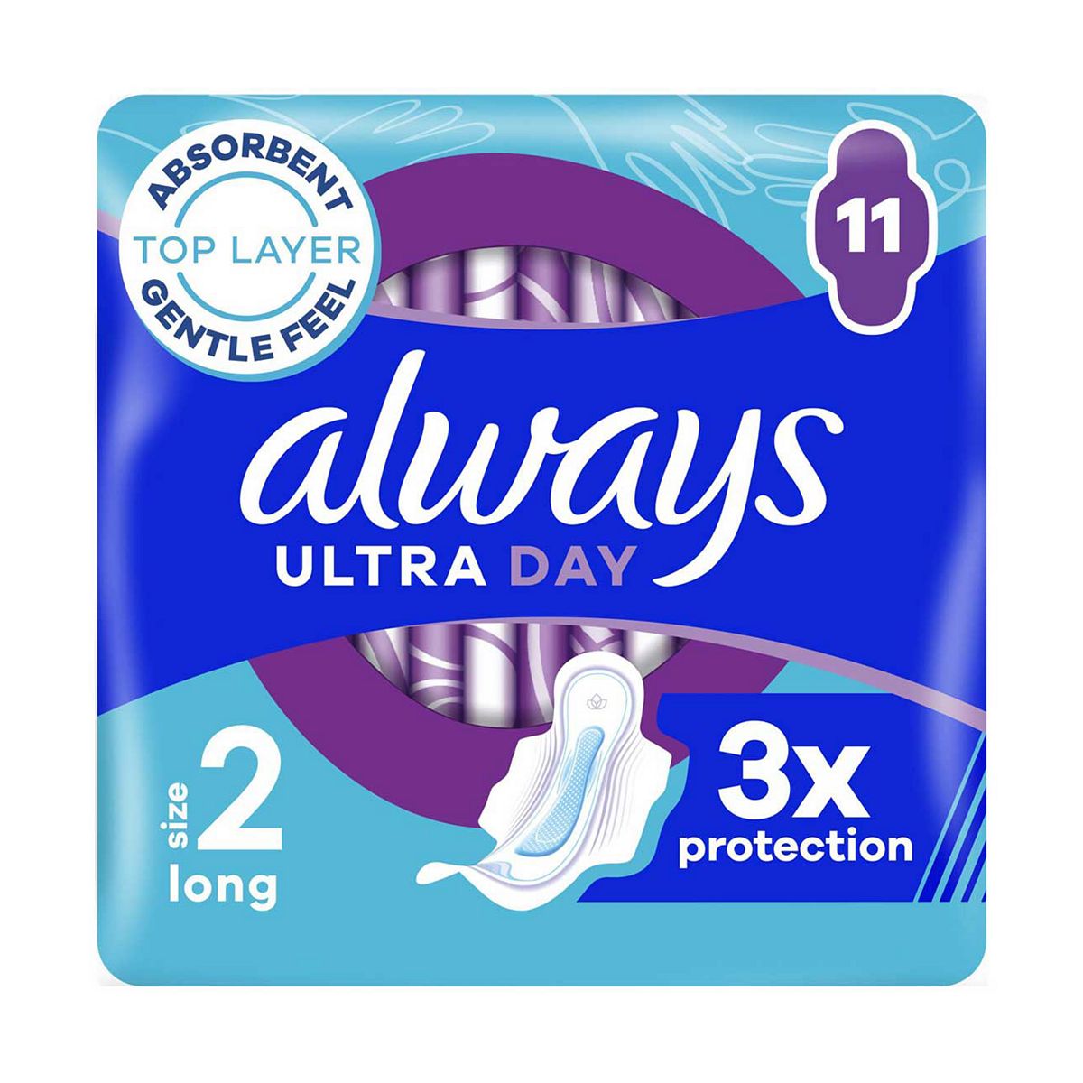 Always Ultra Day Sanitary Towels Long (Size 2) Wings 11 Pads, Super Absorbent And Thin, For Menstrual Periods