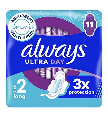 Always Ultra Day Sanitary Towels Long (Size 2) Wings 11 Pads, Super Absorbent And Ultra Thin, For Me