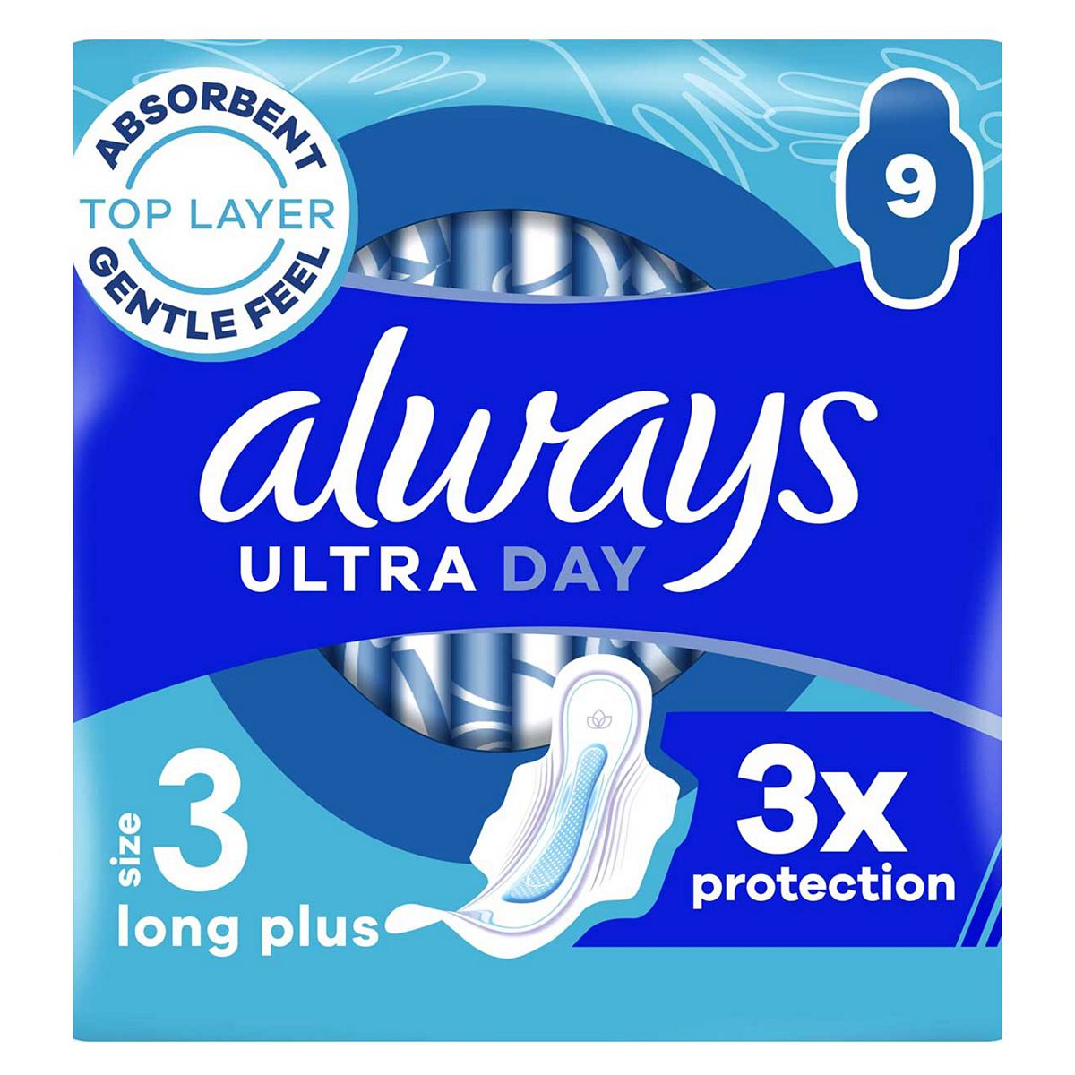 Always Ultra Sanitary Towels Long Plus (Size 3) With Wings 9 Pads, Super Absorbent And Thin, For Menstrual Periods