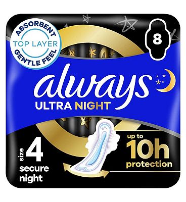 Always Ultra Sanitary Towels Secure Night (Size 4) Wings X8 Pads