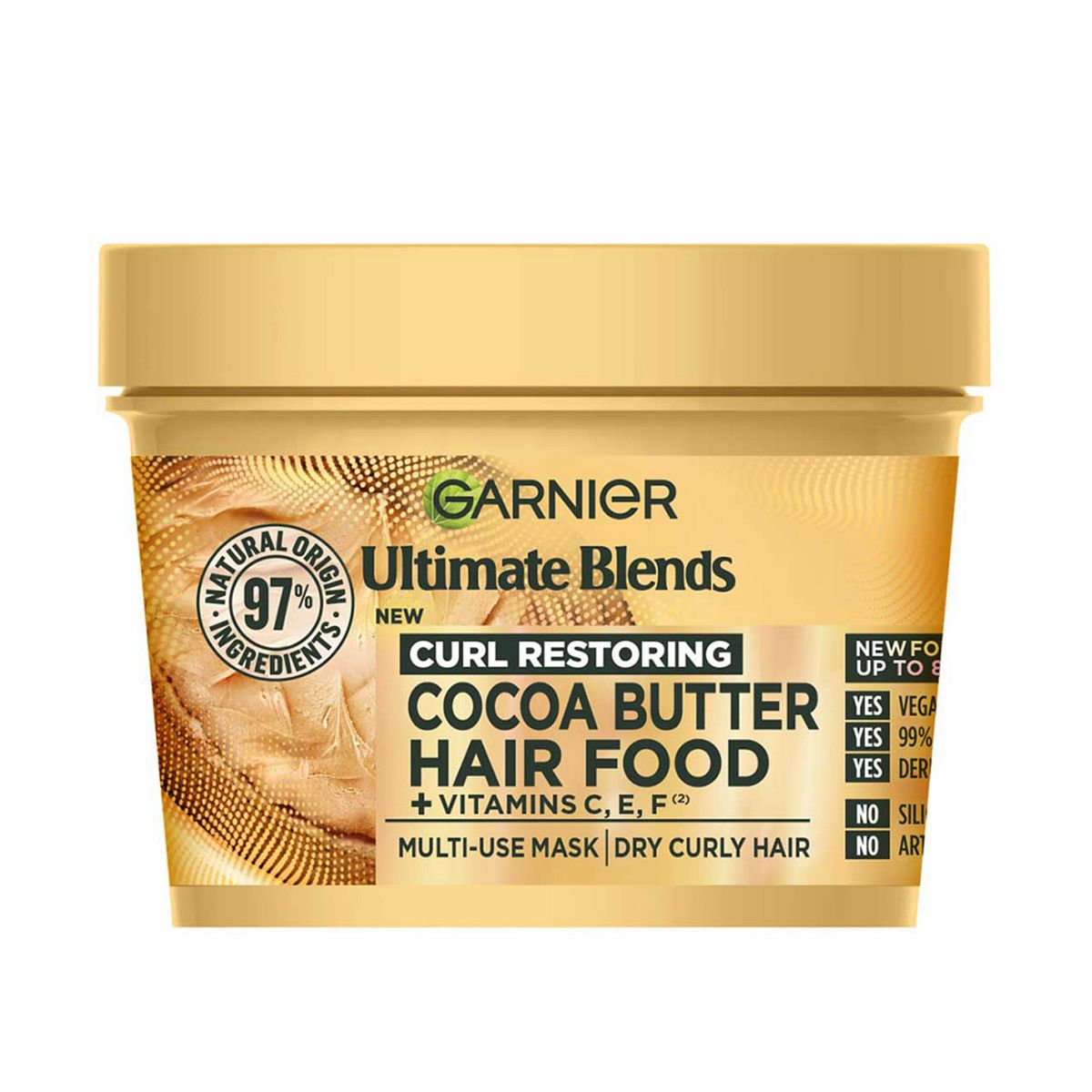 Garnier Ultimate Blends Cocoa Butter 3-In-1: Pre-Shampoo, Conditioner, Hair Mask, For Dry, Curly 400ml