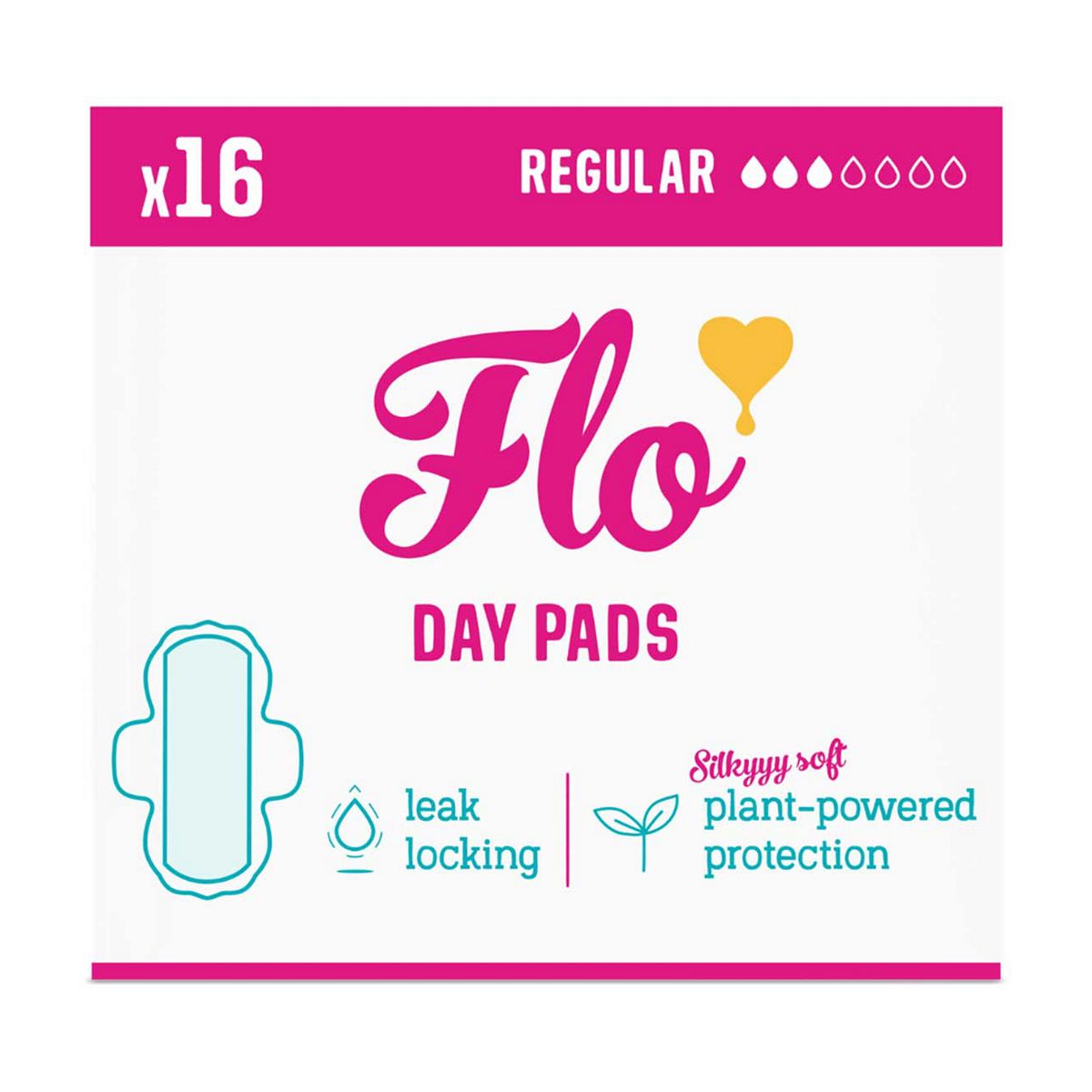 Flo Bamboo Day Period Pads With Wings (16 Pads) - Super Absorbent, Soft, Thin