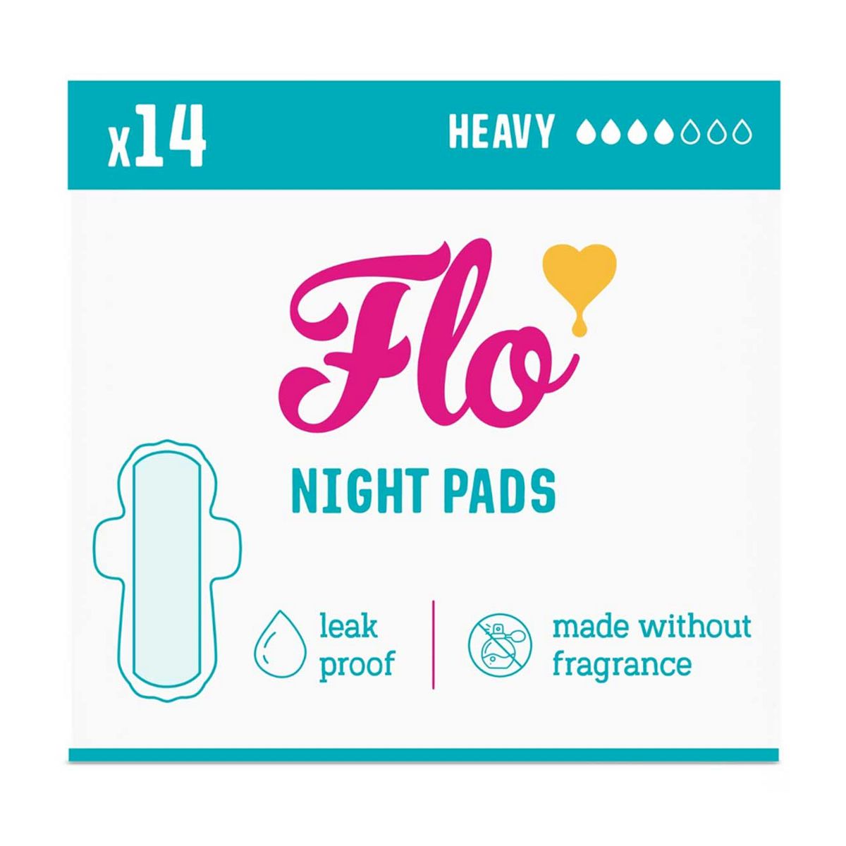 Flo Bamboo Night Period Pads With Wings (14 Pads) - Super Absorbent, Soft, Thin