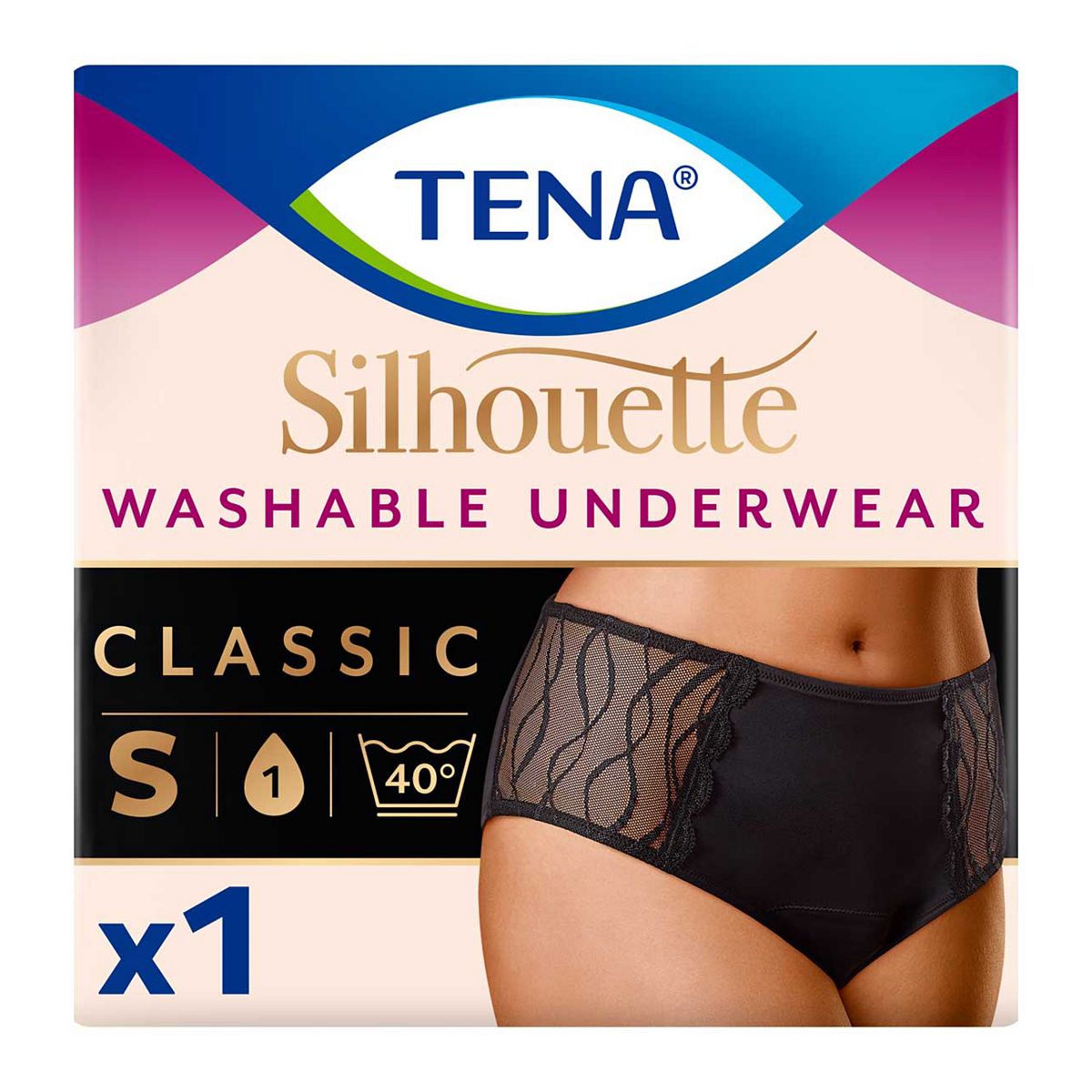 Tena Silhouette Washable Underwear Black Small