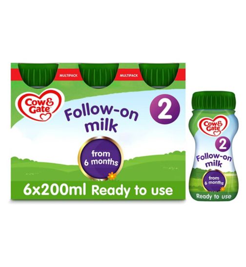 Cow & Gate 2 Follow On Baby Milk Formula Liquid 6-12 Months Multipack 6x200ml