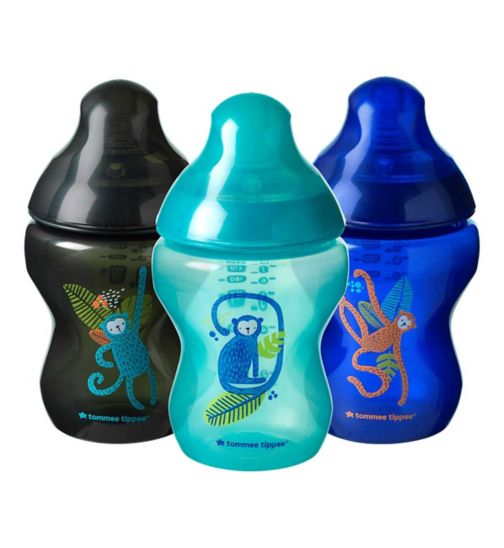 Tommee Tippee Closer to Nature Baby Bottles, 260ml, Pack of 3, Jungle Blues