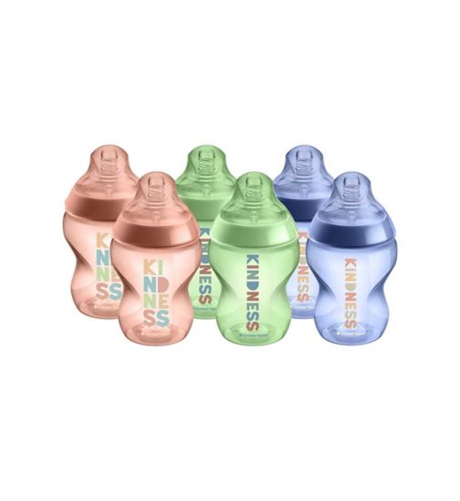 Tommee Tippee Closer to Nature Baby Bottles, 260ml, Pack of 6, Be Kind Multicoloured