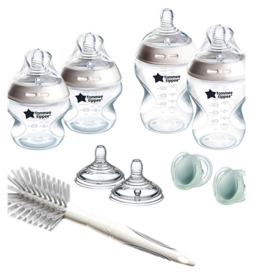 Tommee Tippee Natural Start Newborn Starter Set, 2 Anti-Colic Baby Bottles, Medium-Flow, Breast-Like Teats, Self-Sterilising