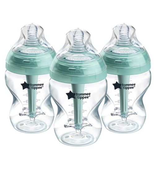 Tommee Tippee Advanced Anti-Colic Baby Bottle, 260ml, Slow-Flow Breast-Like Teat, Triple-Vented Anti-Colic Wand, Pack of 3