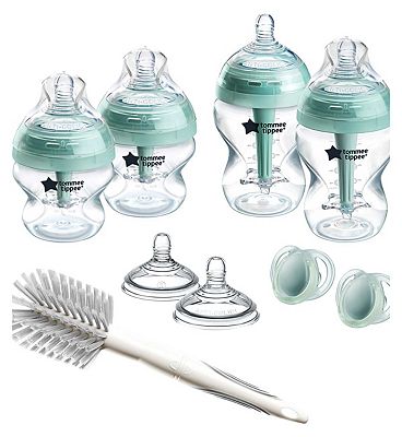 Tommee Tippee Advanced Anti-Colic Newborn Starter Set for Colicky Babies, 4 x Bottles, 2 x Teats, Vented Anti-Colic Wand