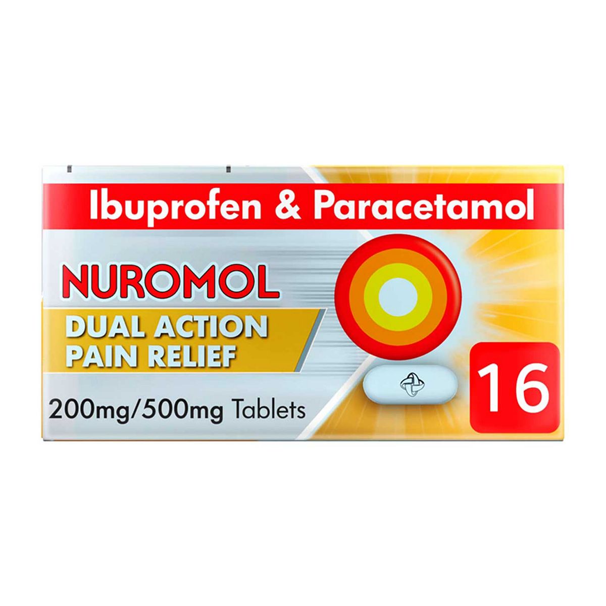 Nuromol Dual Action Pain Relief Ibuprofen & Paracetamol Tablets 200Mg/500Mg 16S