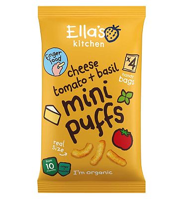 Ella’s Kitchen Organic Cheese, Tomato and Basil Mini Puffs Multipack Baby Snack 10+ Months 4x8g