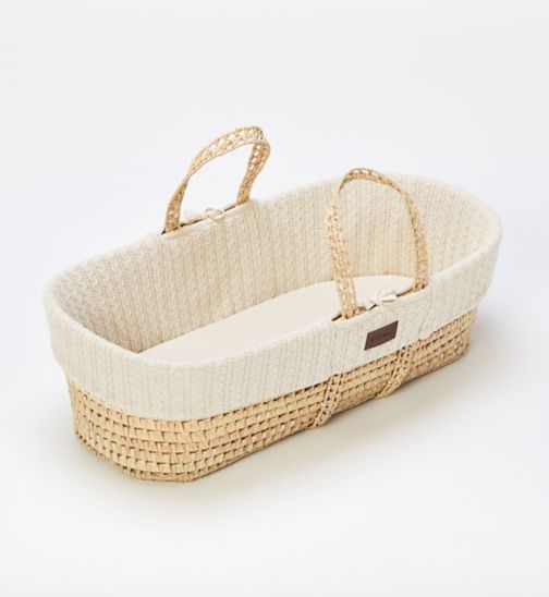 The Little Green Sheep Organic Knitted Moses Basket & Mattress - Linen