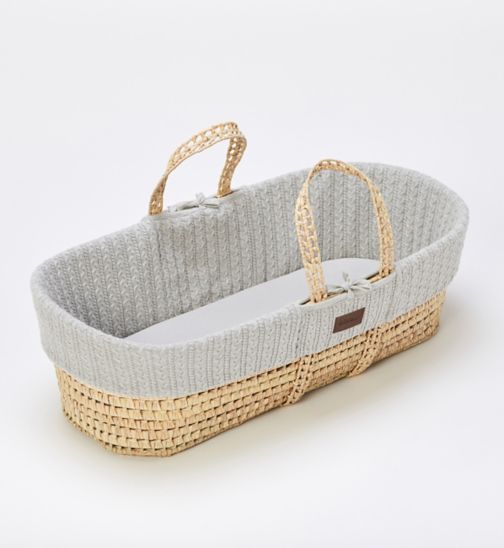 The Little Green Sheep Organic Knitted Moses Basket & Mattress - Dove