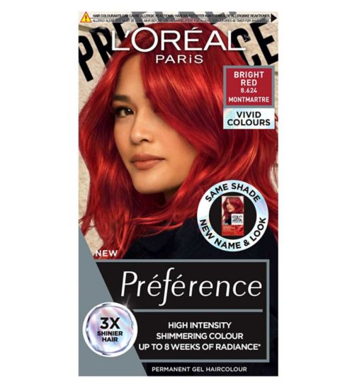 L'Oreal Paris Preference Vivids Permanent Gel Hair Dye, Bright Red 8.624,  long-lasting, high-intensity hair colour | Boots
