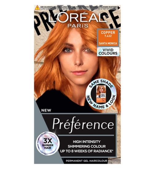 L'Oreal Paris Preference Vivids Permanent Hair Dye, Intense Luminous Colour, Copper 7.43