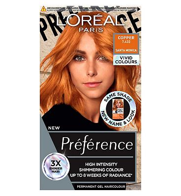 L’Oreal Paris Preference Vivids Permanent Hair Dye, Intense Luminous Colour, Copper 7.43