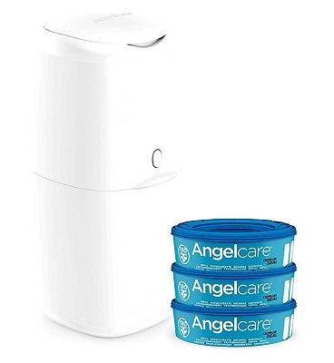 Angelcare® Classic XL Starter Set: Nappy Bin (Back-friendly Height 69 cm) +  7 Refill Cassettes + Nip® Teething Man