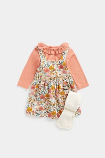 Mothercare Mothercare baby girls floral heavy flounce dress exc u & new tights 9-12 Months 