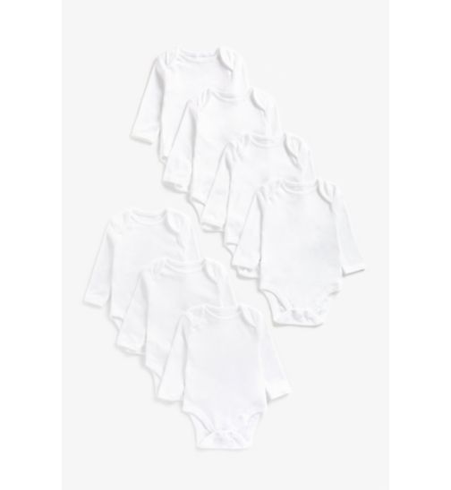 White Long-Sleeved Bodysuits - 7 Pack