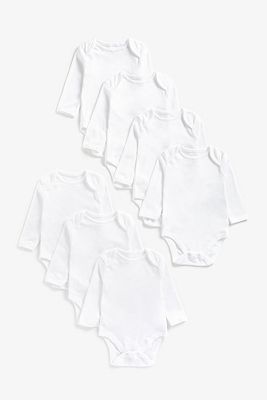 White Short-Sleeved Bodysuits - 7 Pack