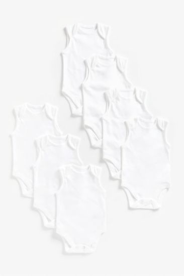 White Sleeveless Bodysuits - 7 Pack