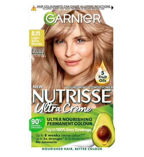 Garnier Nutrisse Creme Blonde Hair Dye Permanent, Nourishing Hair Mask Conditioner - 8.11 Light Ashy Blonde