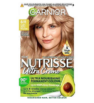 Garnier Nutrisse Creme Blonde Hair Dye Permanent, Nourishing Hair Mask Conditioner - 8.11 Light Ashy
