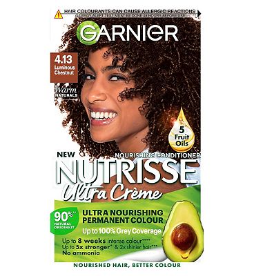 Garnier Nutrisse Creme Brown Hair Dye Permanent Nourishing Hair Mask Conditioner- 4.13 Luminous Ches