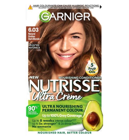 Garnier Nutrisse Creme Blonde Hair Dye Permanent Nourishing Hair Mask Conditioner- 6.03 Natural Golden Dark Blonde