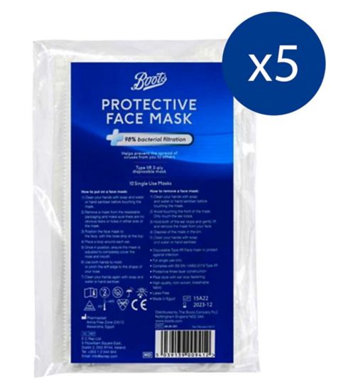 Boots Protective Type IIR Face Masks 10s;Boots Type IIR Face Mask 50 Pack Bundle;Boots face mask 10s