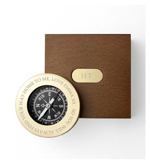 Treat Republic Personalised Brass Travellers Compass With Wooden Box