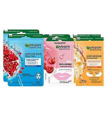 Garnier Ultimate Sheet Mask Face Collection, Lip-Face-Eye Masks Set of 6