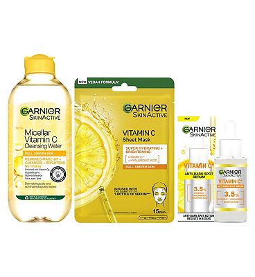 Garnier Vitamin C Brightening Essentials Set -  Vitamin C Micellar Water, Serum & Sheet Mask