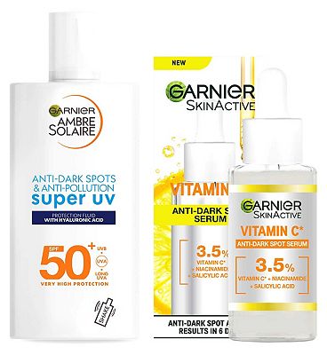 Garnier Brightening & Antidarkspot Power Duo -  Vitamin C Serum & Super UV SPF 50 Anti-Darkspot Moisturiser