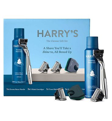 Harrys Mens Chrome Gift Set with 3 Razor Blades + Shave Gel