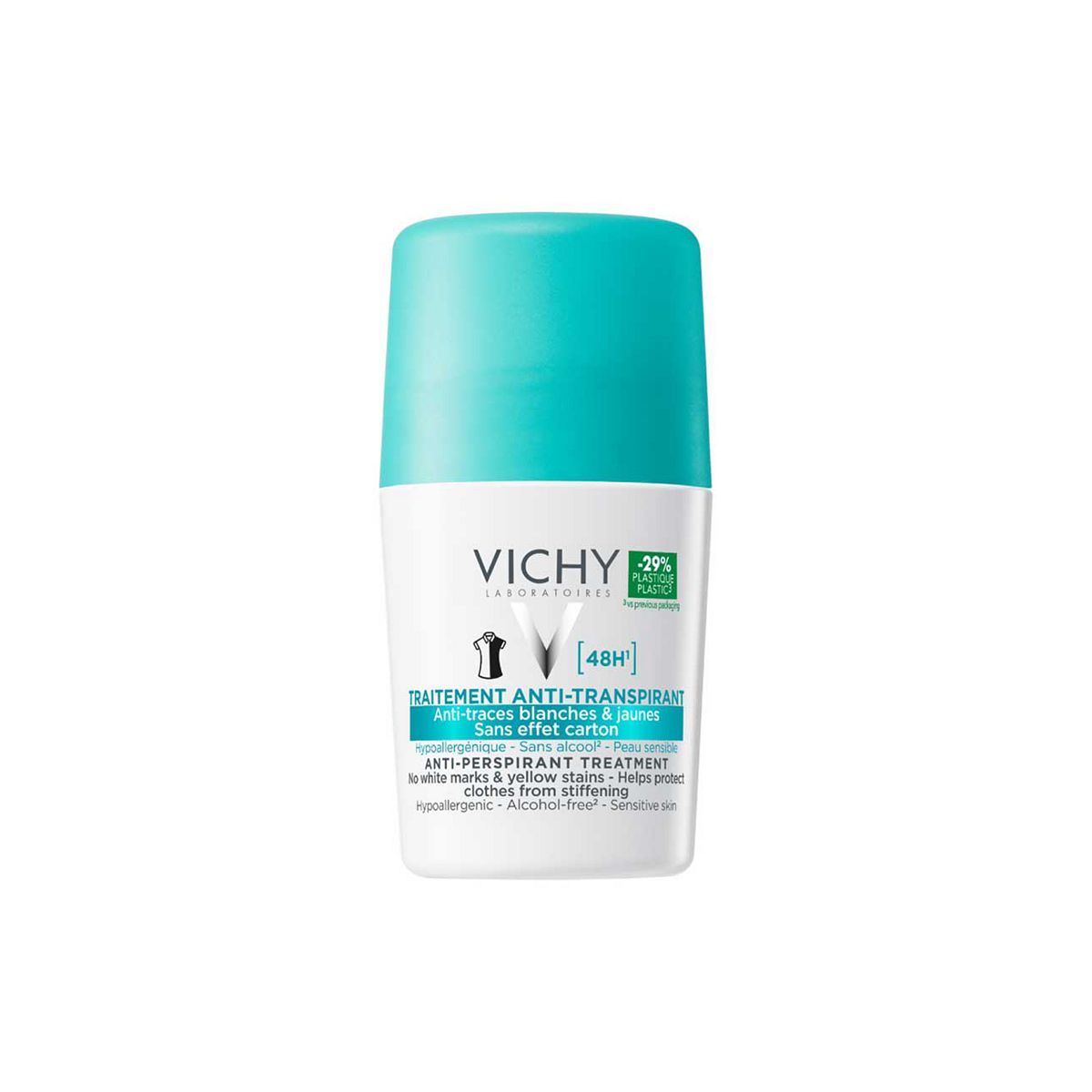 Vichy Deodorant 48H No Trace Anti-Perspirant Roll-On, Hypoallergenic, Suitable For Sensitive Skin 50Ml