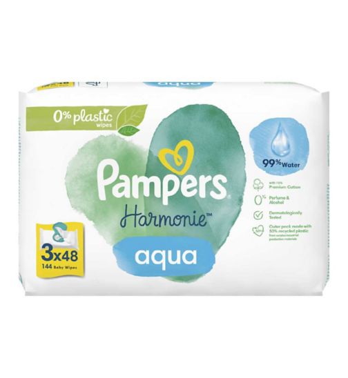 Pampers Harmonie Aqua Baby Wipes Plastic Free 48s 3s