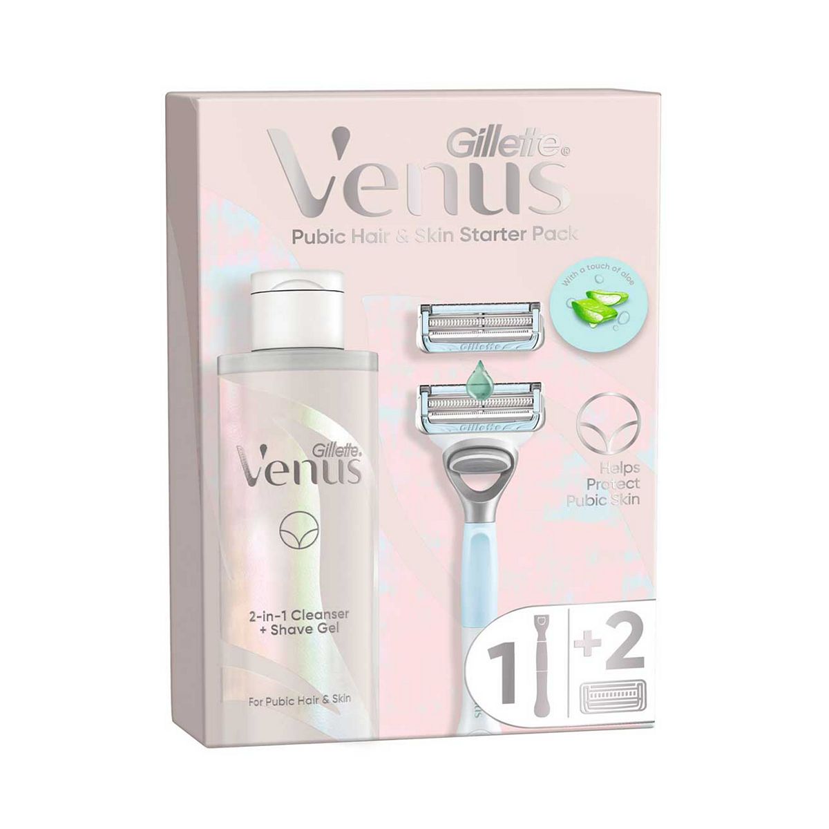 Gillette Venus For Pubic Hair & Skin Women's Razor 2 Blade Refills And 2In1 Shave Gel Cleanser