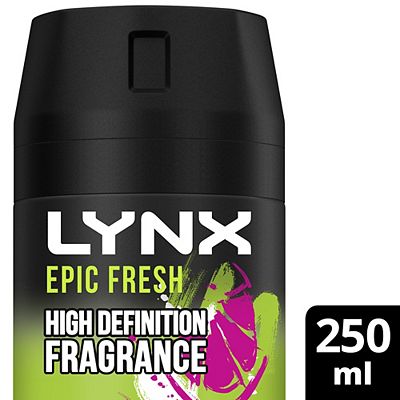 Lynx Epic Fresh deodorant with a grapefruit & tropical pineapple scent Bodyspray 48 hours of odour-busting zinc tech 250ml