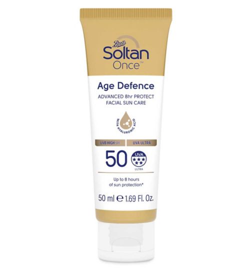 Soltan Once Age Defence Advanced 8hr Protect Facial Suncare cream with Hyaluronic acid SPF50+ 50ml