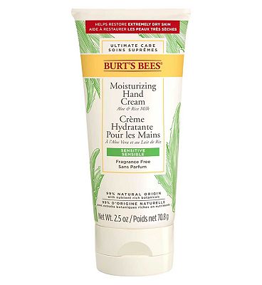 Burt's Bees Moisturising Hand Cream For Very Dry and Sensitive Skin, With Aloe and Rice Milk, 99% Na