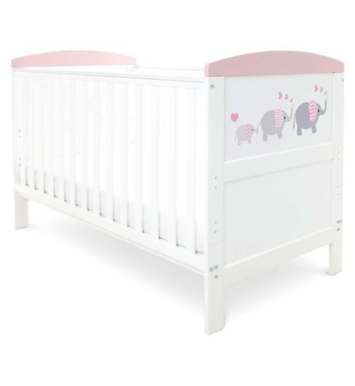Ickle Bubba Coleby Style Cot Bed and Sprung Mattress - Elephant Love Pink