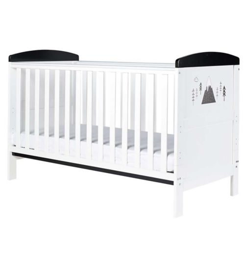 Ickle Bubba Coleby Style Cot Bed and Sprung Mattress - Mono Mountains