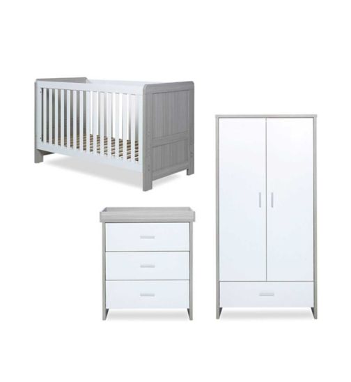 Ickle Bubba Pembrey 3 Piece Furniture Set and Sprung Mattress - Ash Grey and White