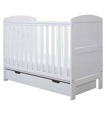 Ickle Bubba Coleby Mini Cot Bed, Under Drawer with Sprung Mattress - White