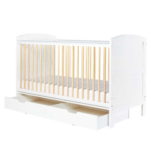 Ickle Bubba Coleby Classic Cot Bed, Under Drawer and Sprung Mattress - Scandi White