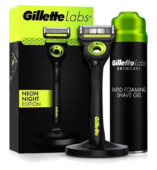 Gillette Labs Exfoliating Razor with Magnetic Stand Black & Gold;Gillette Labs Razor with Exfoliating Bar Starter Set, Black & Gold Edition;Gillette Labs Razor with Exfoliating Bar and Magnetic Stand Black & Gold Edition;Gillette Labs Shave Gel 198ml;Gillette Labs Shave Gel 198ml