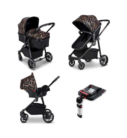 Ickle Bubba Moon Travel System with Galaxy Car Seat & Isofix Base - Black / Copper / Black