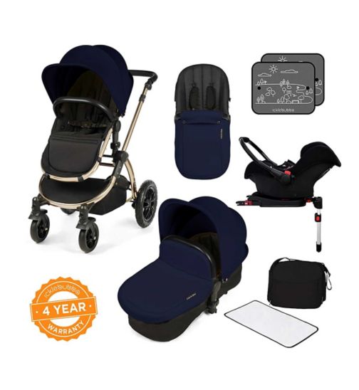 Ickle Bubba Stomp V3 Travel System with Galaxy Car Seat & Isofix Base - Champagne / Navy
